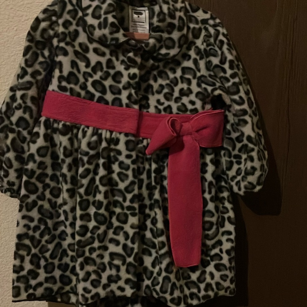 Leopard Print Coat with Pink Belt